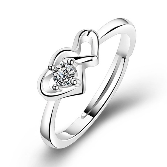 **CHICHI* Silver x Gem Double Heart Adjustable Ring - Picture 2 of 7